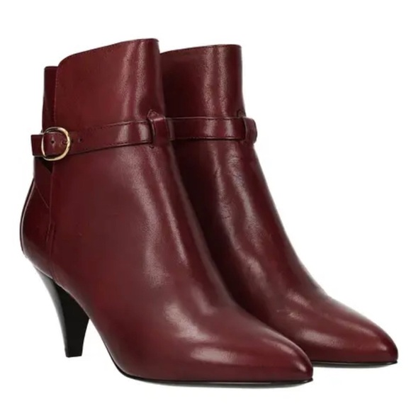 Celine Jodhpur Burgundy Leather Triangle Heel Ankle Booties - Picture 1 of 16